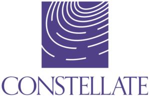 purple square with white semicircles resembling a partial fingerprint above purple text reading CONSTELLATE